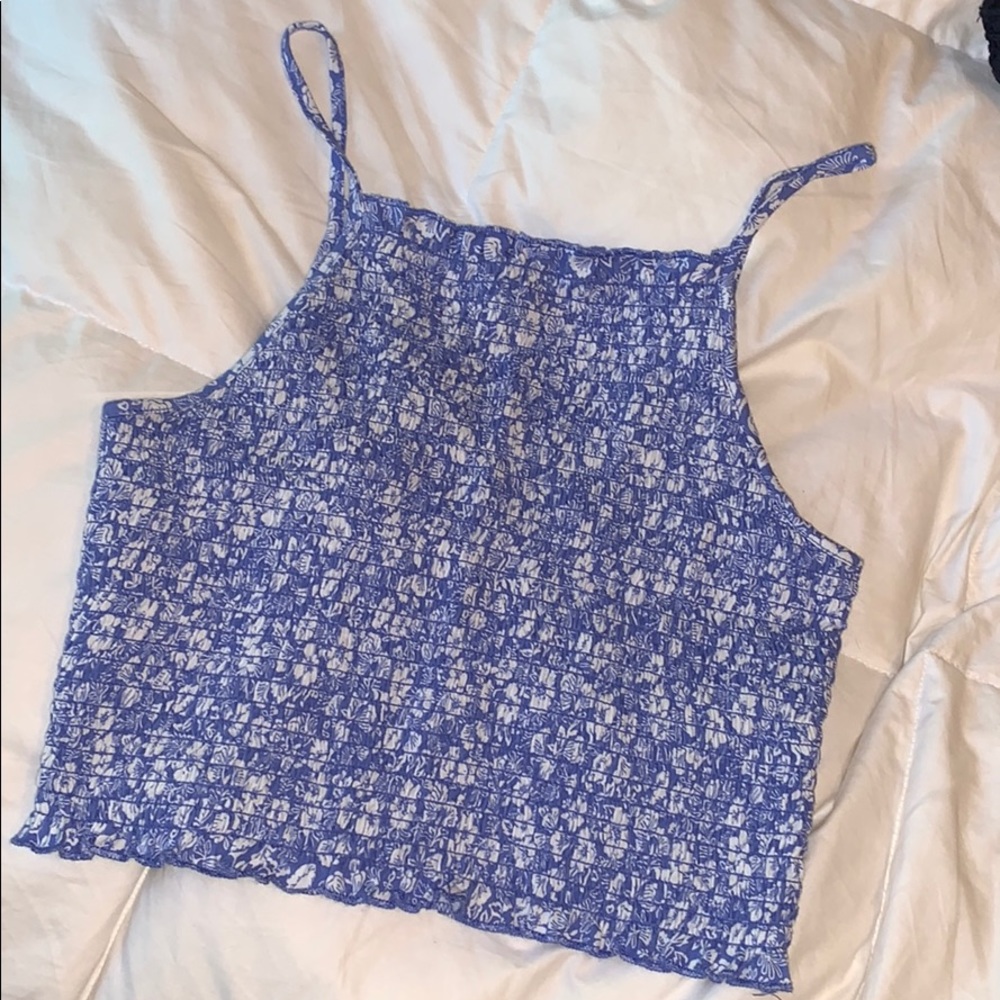 F21 Blue Floral Crop Top